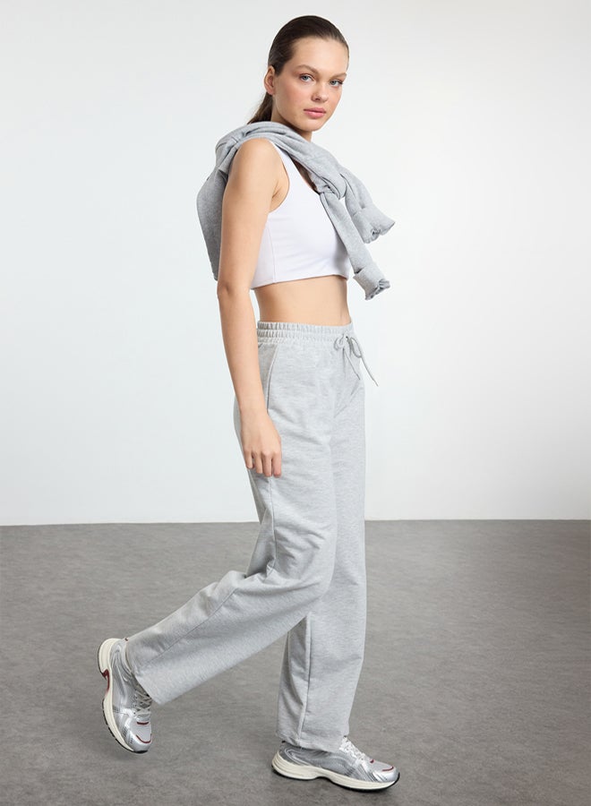 trendyol Grey Melange Wide Leg Thin Knitted Sports Sweatpants - Image 1