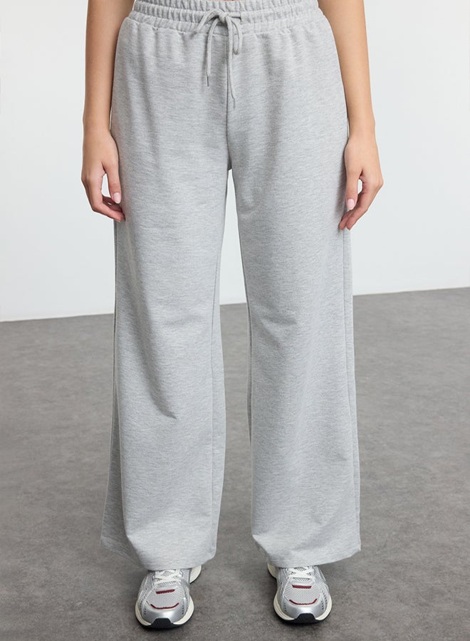 trendyol Grey Melange Wide Leg Thin Knitted Sports Sweatpants - Image 3