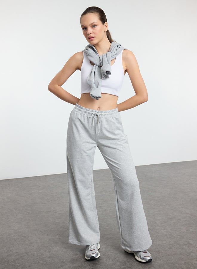 trendyol Grey Melange Wide Leg Thin Knitted Sports Sweatpants - Image 2