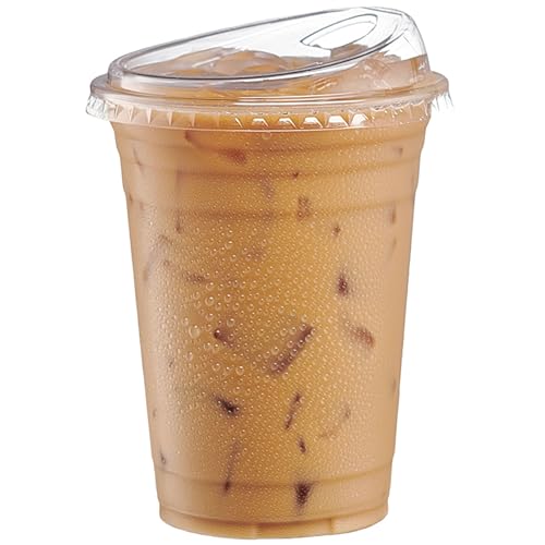 GUSTO Clear Plastic Cups with Lids [20 oz - 50 Count - Disposable Iced Coffee Drink Cups with Strawless Sip Lids for Smoothies, Juices, and More - Formerly Comfy Package - Image 1