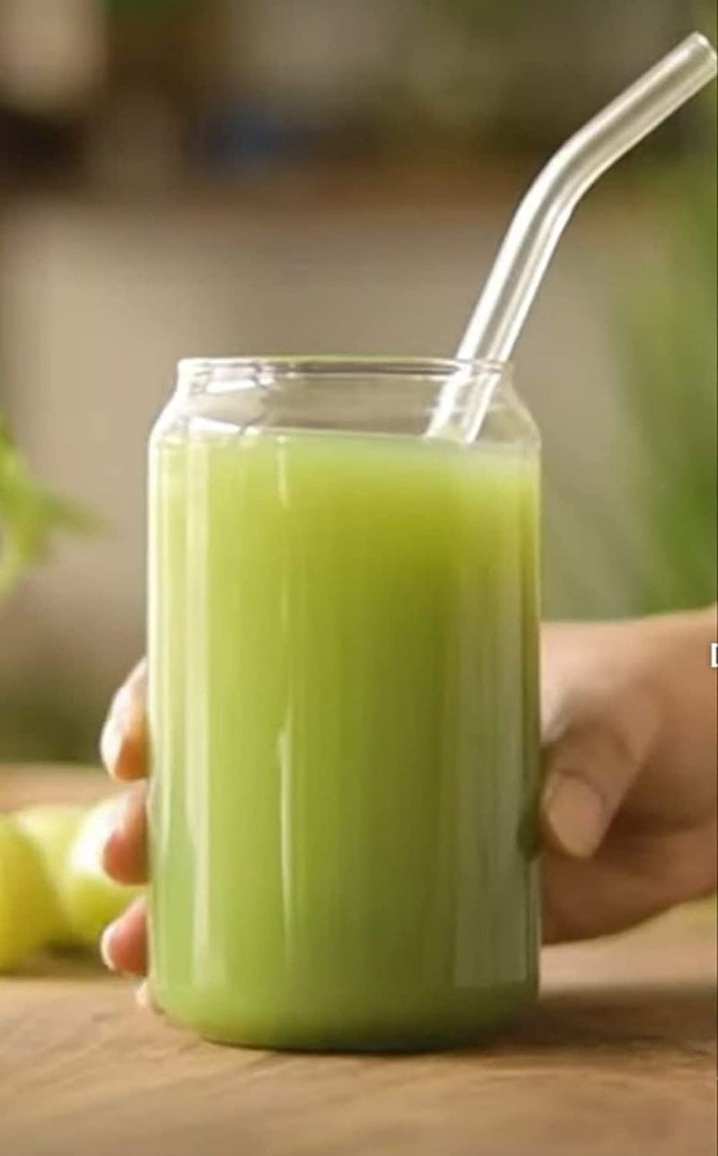 WEZOSHINET WEZOSHINET Ice Juice Drinks Glass Printed Can Mug with Straw for MilkCoffeeGreen Tea Cup 510ml Transparent Printed Can Shape Glass Cup Pack of 1 - Image 1