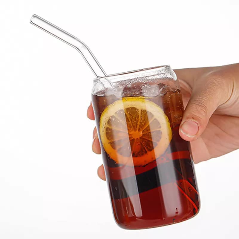 WEZOSHINET WEZOSHINET Ice Juice Drinks Glass Printed Can Mug with Straw for MilkCoffeeGreen Tea Cup 510ml Transparent Printed Can Shape Glass Cup Pack of 1 - Image 5