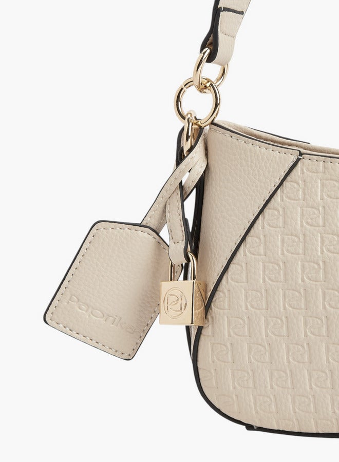 Paprika Monogram Embossed Shoulder Bag with Detachable Strap and Zip Closure  - Image 4