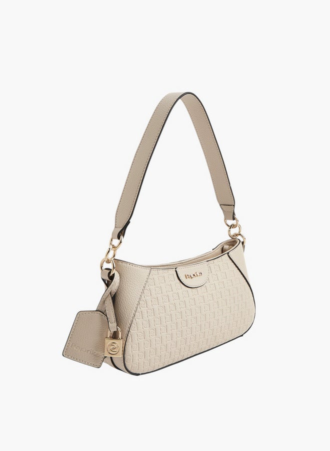 Paprika Monogram Embossed Shoulder Bag with Detachable Strap and Zip Closure  - Image 3