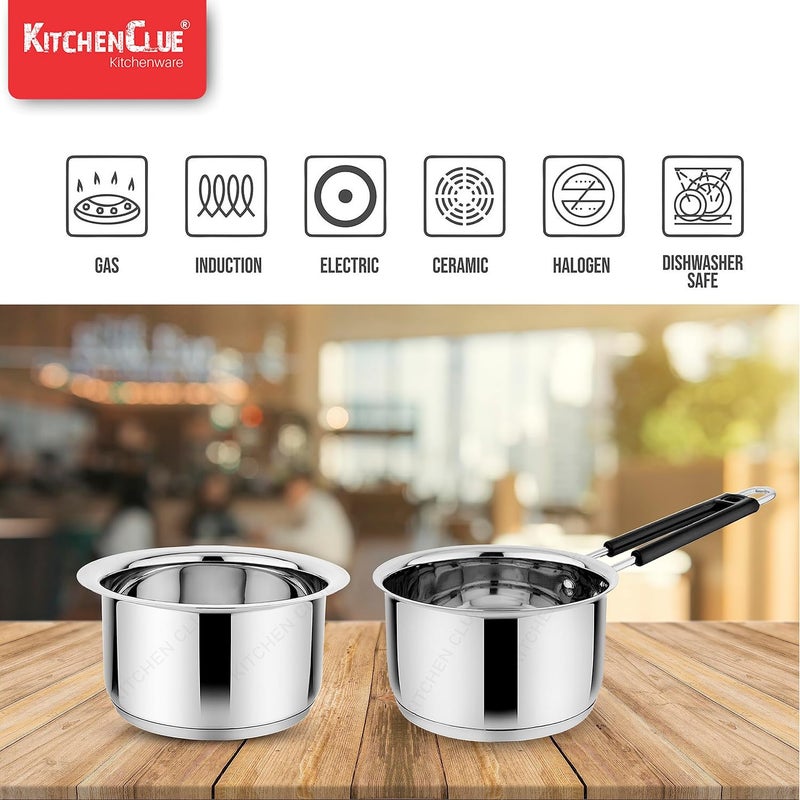 KITCHEN CLUE Stainless Steel Cokkware Set Without Lids (Tope 2000 ML + Saucepan 2000 ML) Tri-Ply Base Kitchen Cookware - Induction & Gast Stove Compatible - Highly Durable & Smooth Edges - Safe To use - Image 5