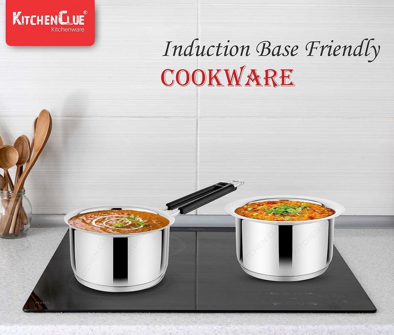 KITCHEN CLUE Stainless Steel Cokkware Set Without Lids (Tope 2000 ML + Saucepan 2000 ML) Tri-Ply Base Kitchen Cookware - Induction & Gast Stove Compatible - Highly Durable & Smooth Edges - Safe To use - Image 3