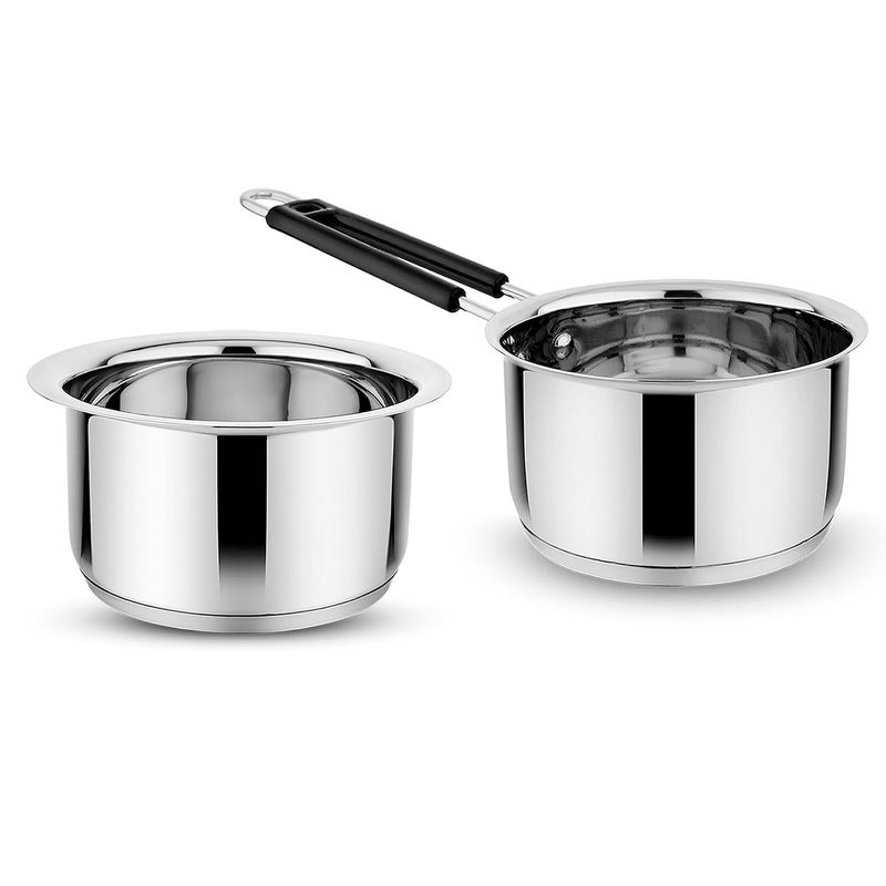 KITCHEN CLUE Stainless Steel Cokkware Set Without Lids (Tope 2000 ML + Saucepan 2000 ML) Tri-Ply Base Kitchen Cookware - Induction & Gast Stove Compatible - Highly Durable & Smooth Edges - Safe To use - Image 1