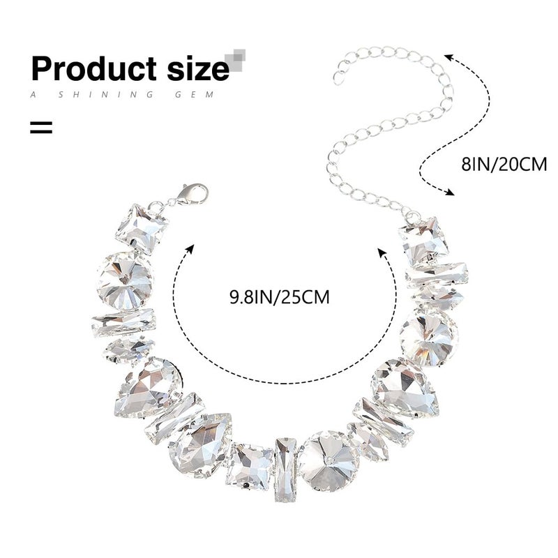 JONKY Rhinestone Choker Necklace Silver Big Diamond Jewelry for Women - Image 4
