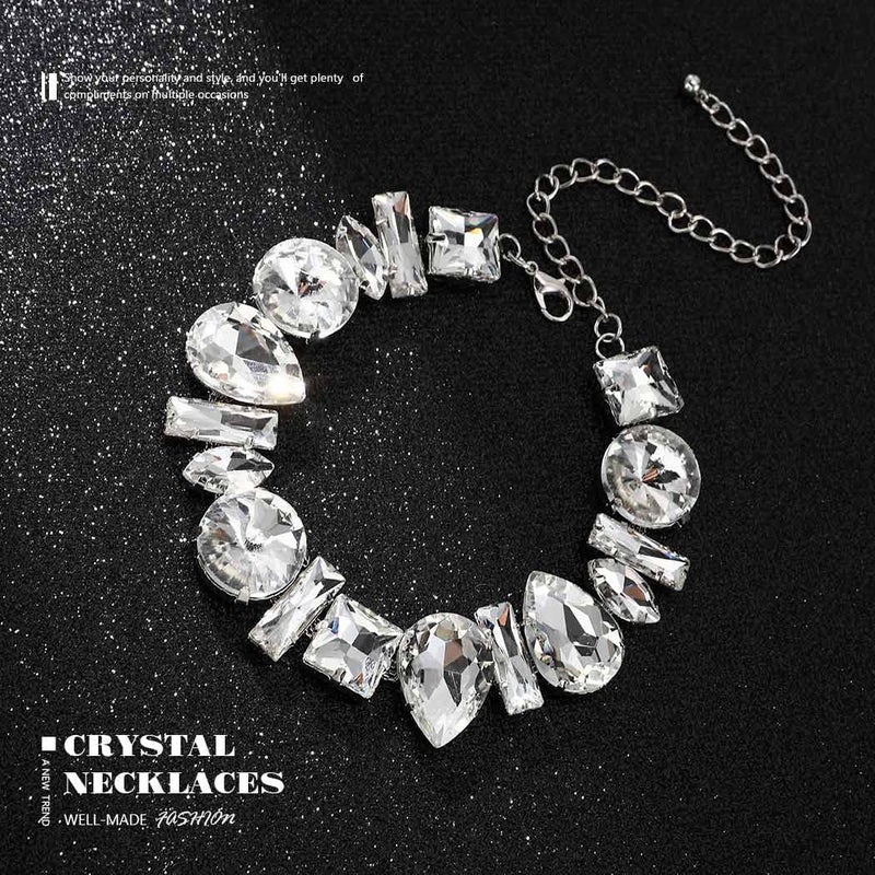 JONKY Rhinestone Choker Necklace Silver Big Diamond Jewelry for Women - Image 2