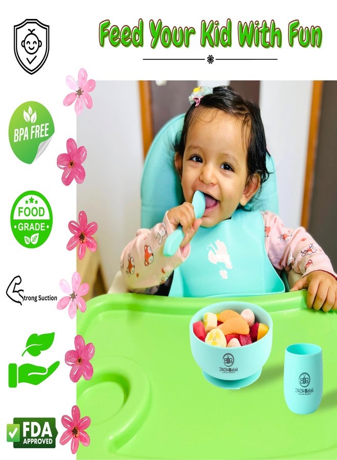 ZoZoBaa Silicone Baby Bowl & Tiny Drinking Open Cup | Strong Suction Base Bowl | Easy Grip, Non-Slip Design & Multipurpose | Toddlers Training Set for BLW, First Stage Feeding, Pack of 2, Green - Image 4