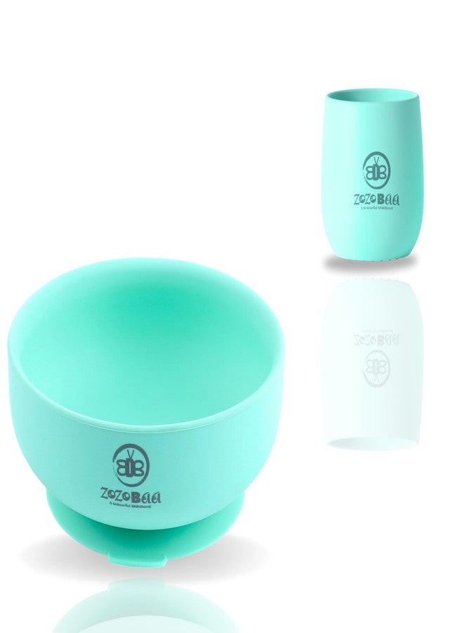 ZoZoBaa Silicone Baby Bowl & Tiny Drinking Open Cup | Strong Suction Base Bowl | Easy Grip, Non-Slip Design & Multipurpose | Toddlers Training Set for BLW, First Stage Feeding, Pack of 2, Green - Image 1