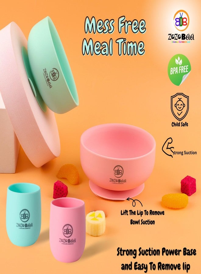 ZoZoBaa Silicone Baby Bowl & Tiny Drinking Open Cup | Strong Suction Base Bowl | Easy Grip, Non-Slip Design & Multipurpose | Toddlers Training Set for BLW, First Stage Feeding, Pack of 2, Green - Image 5