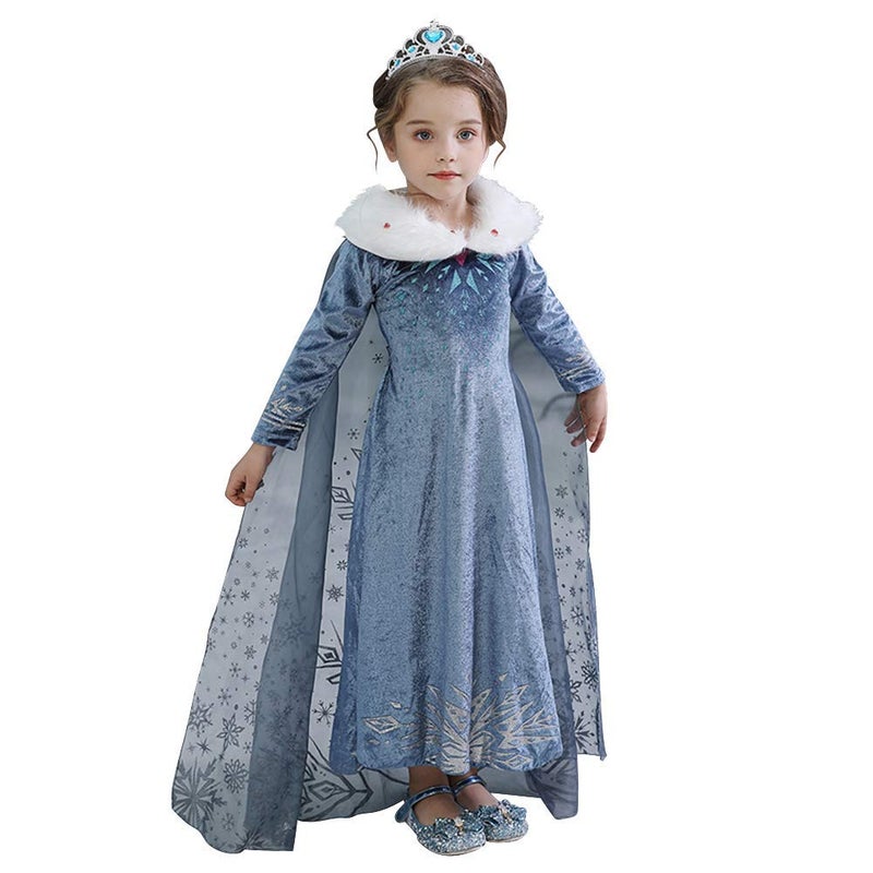 IWEMEK Girls Fancy Dress Elsa Costume Princess Anna Dress Up Kids Snow Queen Cosplay Halloween Christmas Carnival Costumes Party Outfits Clothes 01 5-6 Years - Image 1