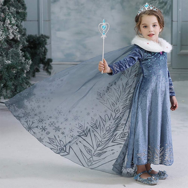 IWEMEK Girls Fancy Dress Elsa Costume Princess Anna Dress Up Kids Snow Queen Cosplay Halloween Christmas Carnival Costumes Party Outfits Clothes 01 5-6 Years - Image 2