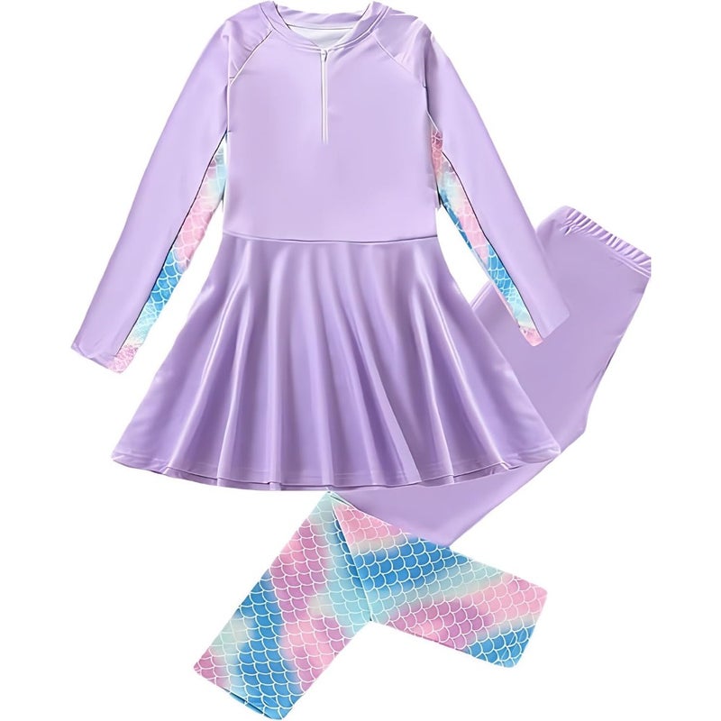 3Pcs Girls Long Sleeve Swimsuit Bathing Suit Modest Muslim Swimsuit Set Rash Guard Swimwear Full Coverage Swimwear 4-11 years - Image 1