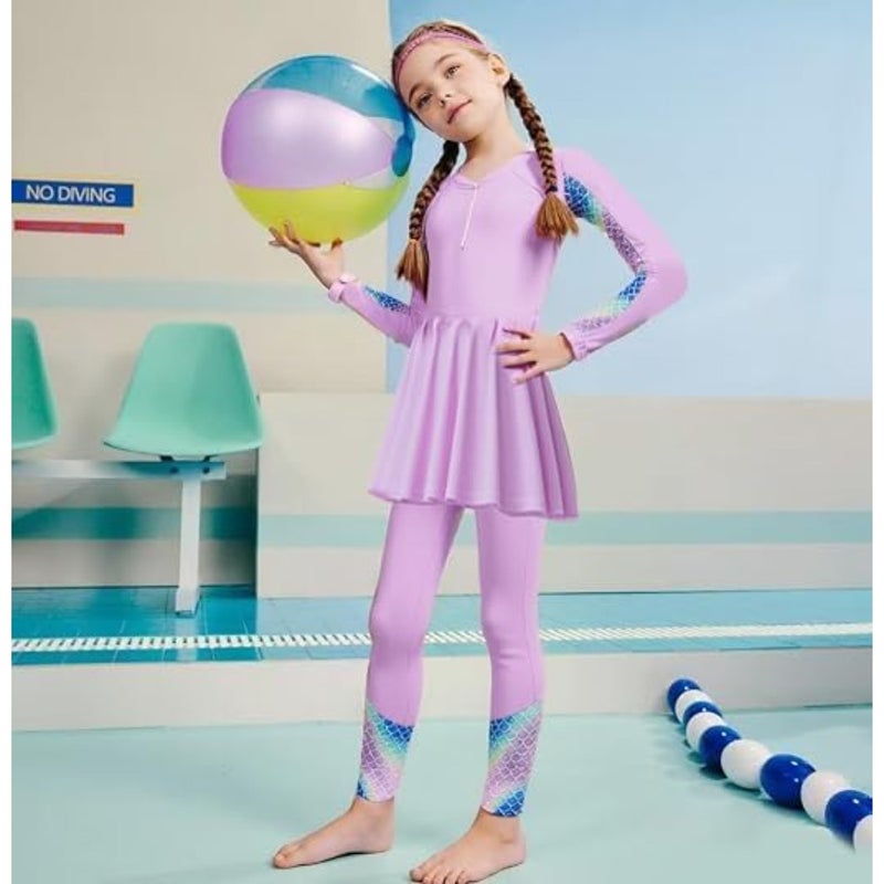 3Pcs Girls Long Sleeve Swimsuit Bathing Suit Modest Muslim Swimsuit Set Rash Guard Swimwear Full Coverage Swimwear 4-11 years - Image 2