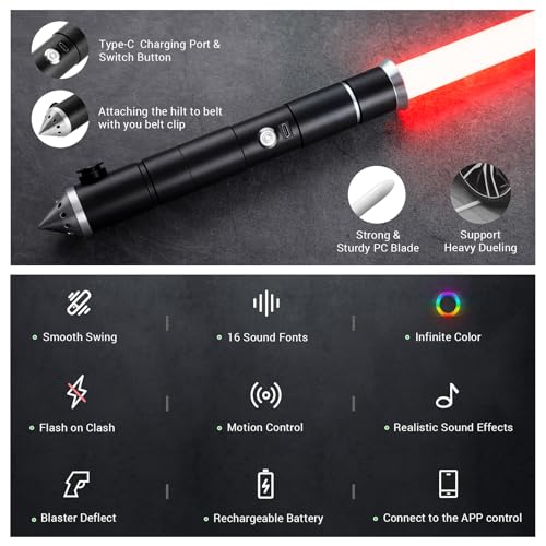 DAMIENSABER Upgrade RGB30 Dueling Light Saber Motion Control Light Saber with Infinite Color Changing 16 Sound Fonts Smooth Swing Light Sabers for Adults Metal Hilt Support Heavy Dueling - Image 5
