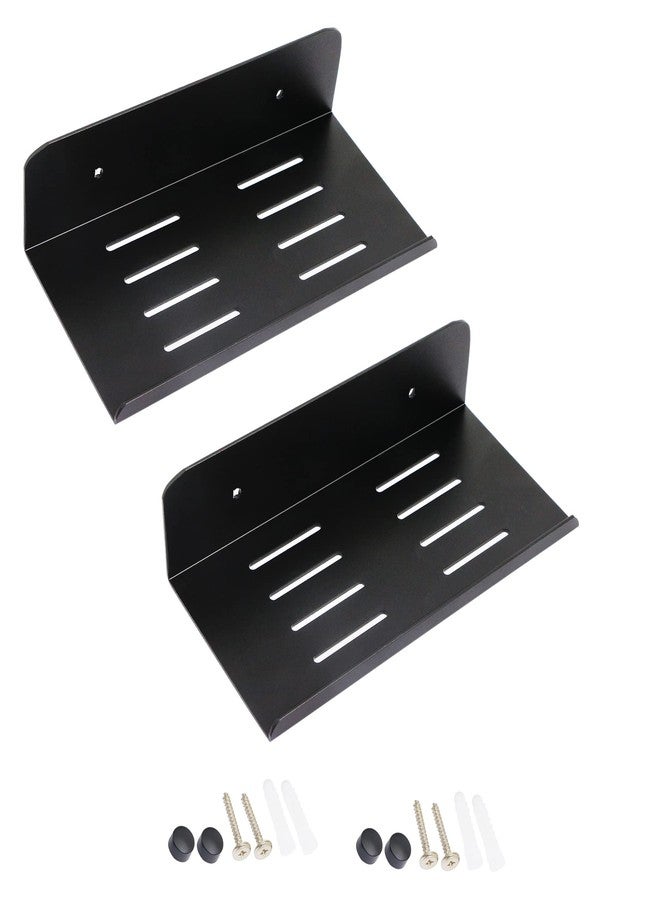 SinLoon 7.8 Inch Small Shelf in Flat Satin Aluminum Bathroom Shelf Wall Mount for Small Speaker Smartphone, Tablet, Toiletries Black 2 Pack - Image 1