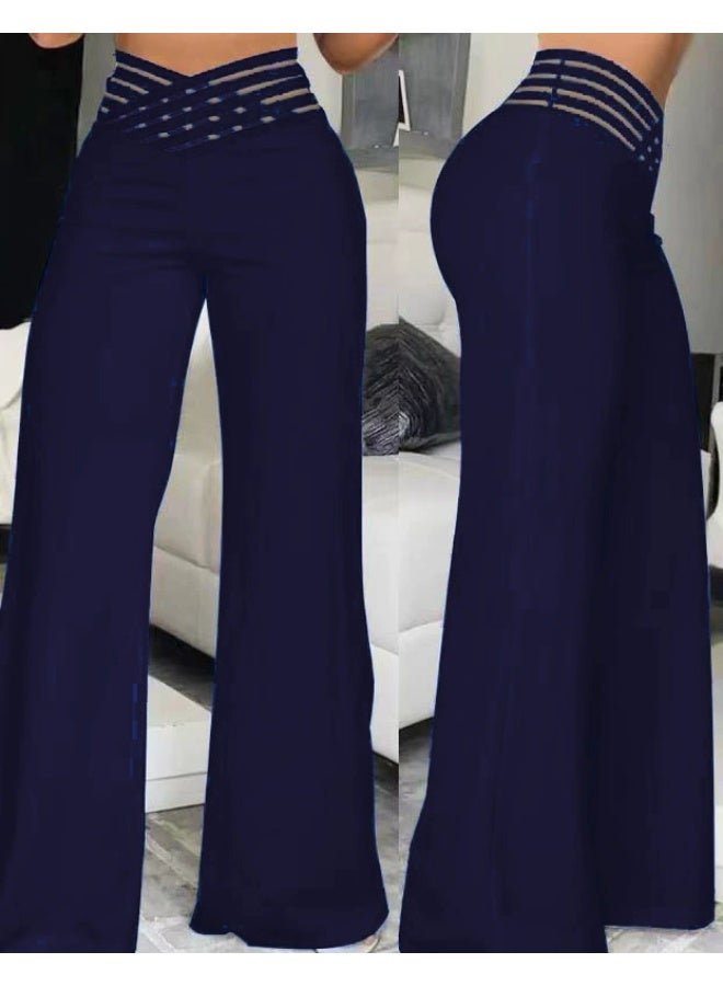 general Women's High Waist Wide Leg Pants, Crisscross Mesh Waistband Flare Trousers, Stretchy Body Shaping Palazzo Pants for Ladies - Image 1