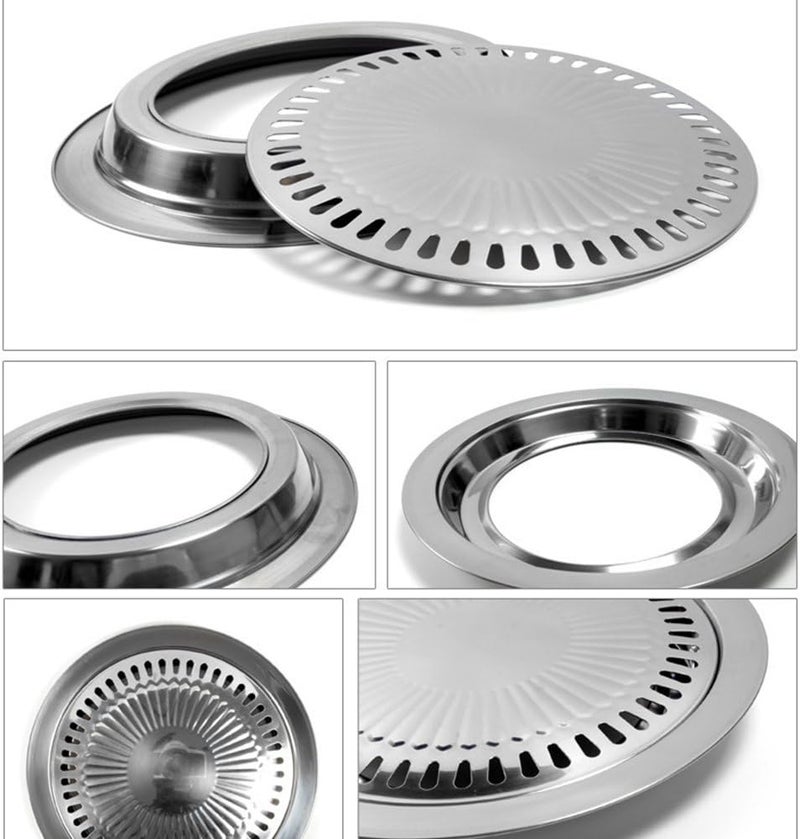 ANER BBQ Plate,korean Style Stovetop,Smokeless Indoor Stainless Steel Non-stick Roasting Round Barbecue Grill Pan For Indoor Outdoor Camping BBQ, Cooking Delicious Roasting Food - Image 3