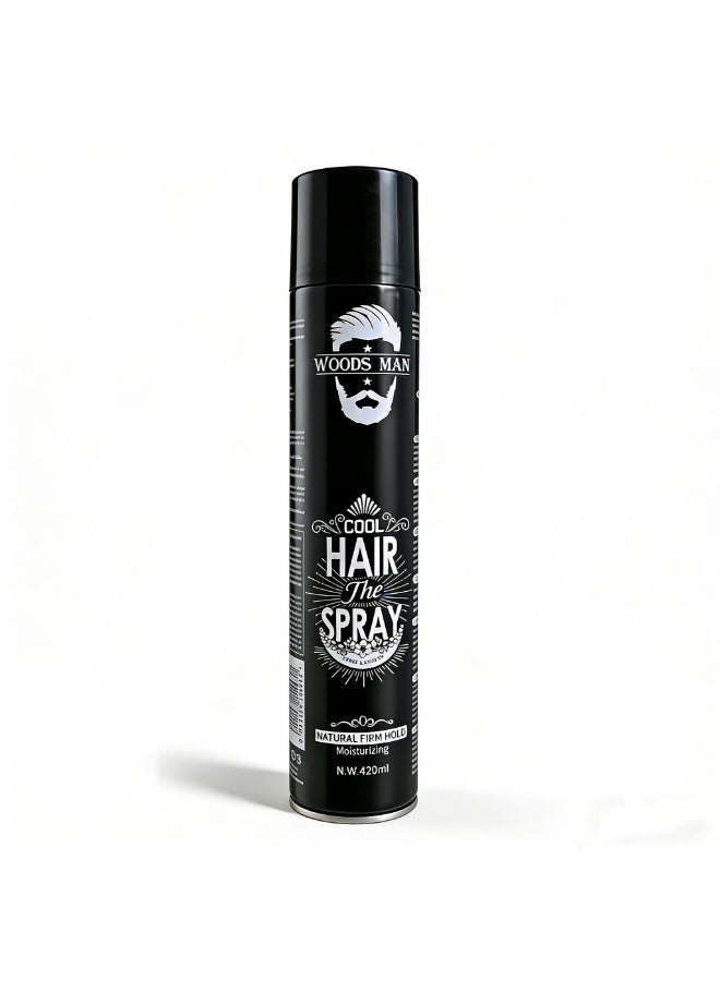 وودز مان WOODS MAN Cool Hair Spray - Natural Firm Hold، تركيبة مرطبة، 420 مل | تصفيف طويل الأمد للرجال | جميع أنواع الشعر - Image 1