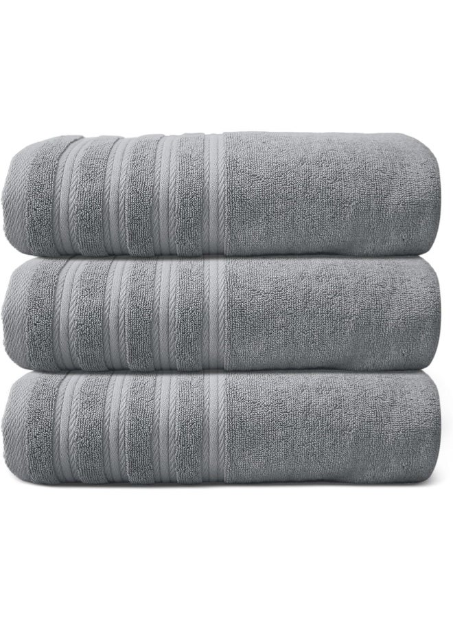 Hotel Linen Klub Hotel Linen Klub PACK of 3 Bath Towel - 100% Cotton 600 GSM Terry, Super Soft Quick Dry Highly Absorbent Dobby Border Ring Spun, Size: 70 x 140cm, Silver  - Image 1