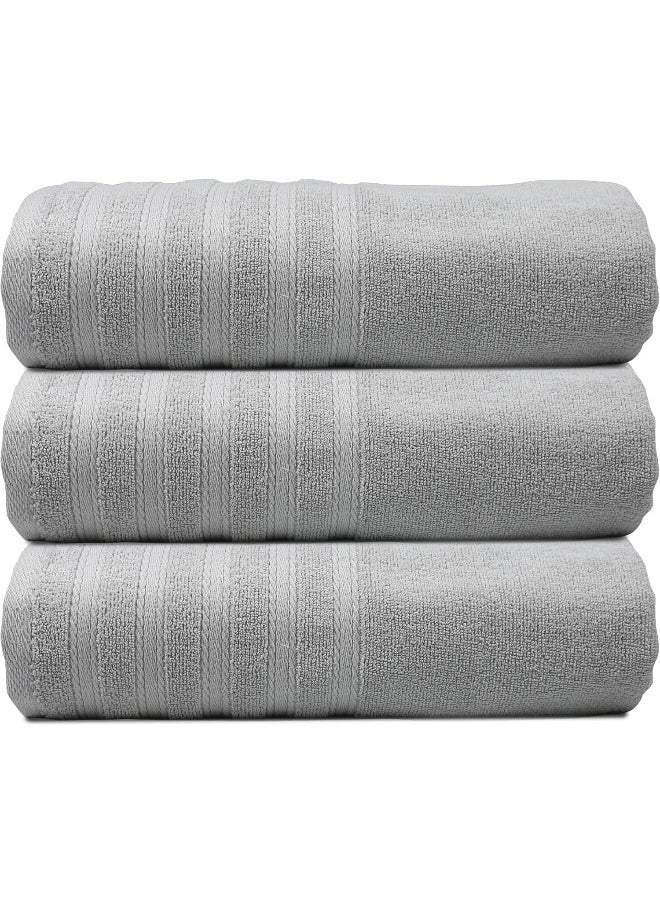 Hotel Linen Klub Hotel Linen Klub PACK of 3 Bath Towel - 100% Cotton 600 GSM Terry, Super Soft Quick Dry Highly Absorbent Dobby Border Ring Spun, Size: 70 x 140cm, Silver  - Image 4