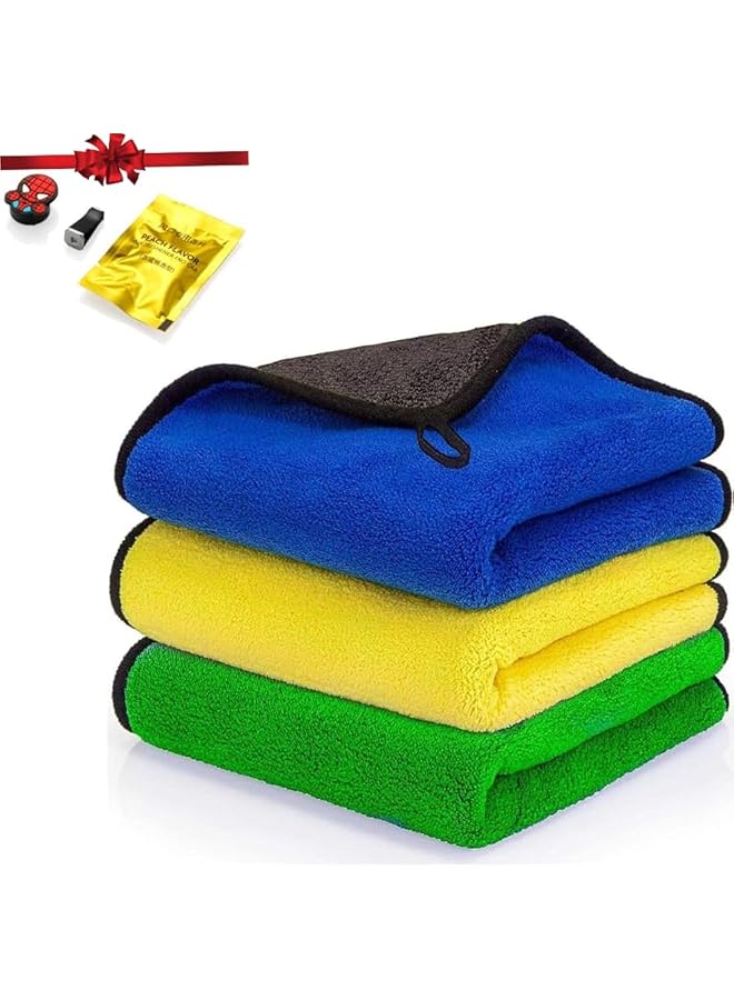 SKAFA 3 Pcs | Car Drying Towel | Microfiber Car Cleaning Cloth | Double Sided,Multipurpose Extra Thick Plush Microfiber Towel Lint Super Absorbent Detailing Towel For Washing,Car,Windows & Kitchen. - Image 1