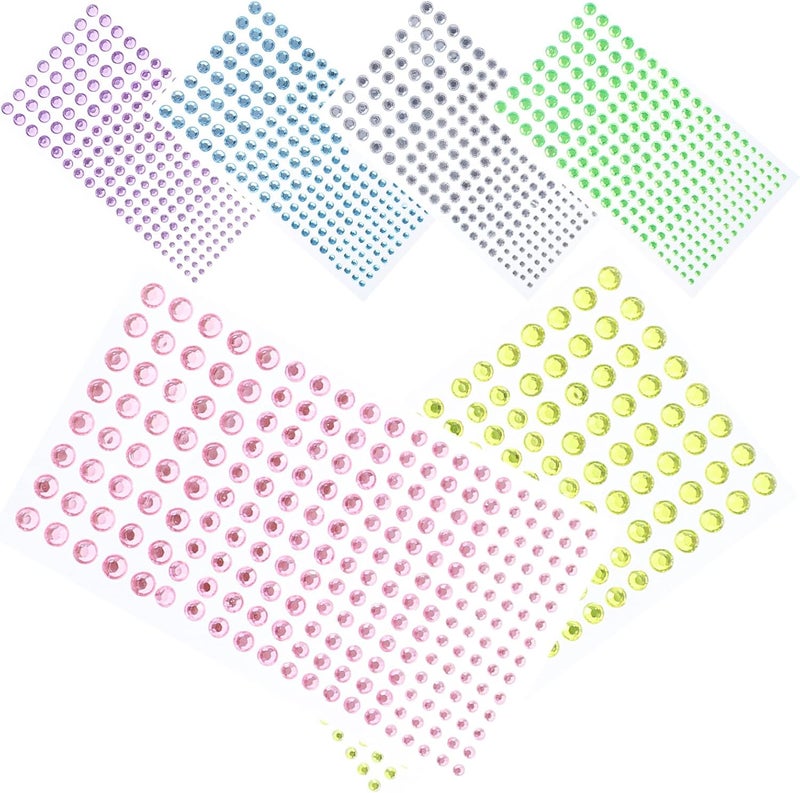 6 Sheets Self Adhesive Rhinestones Face Gems Stickers for Crafts DIY Pearl Crystal Nail Makeup Decoration Random Color - Image 1