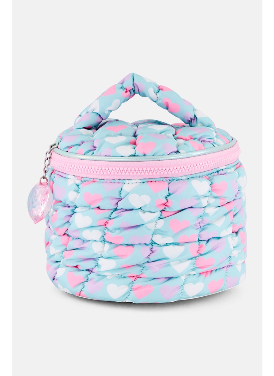 Miss Gwen's OMG Kids Girl Quilted Scrunchies Printed Hearts Glam Bag With Heart Charm, Multicolor  - Image 1