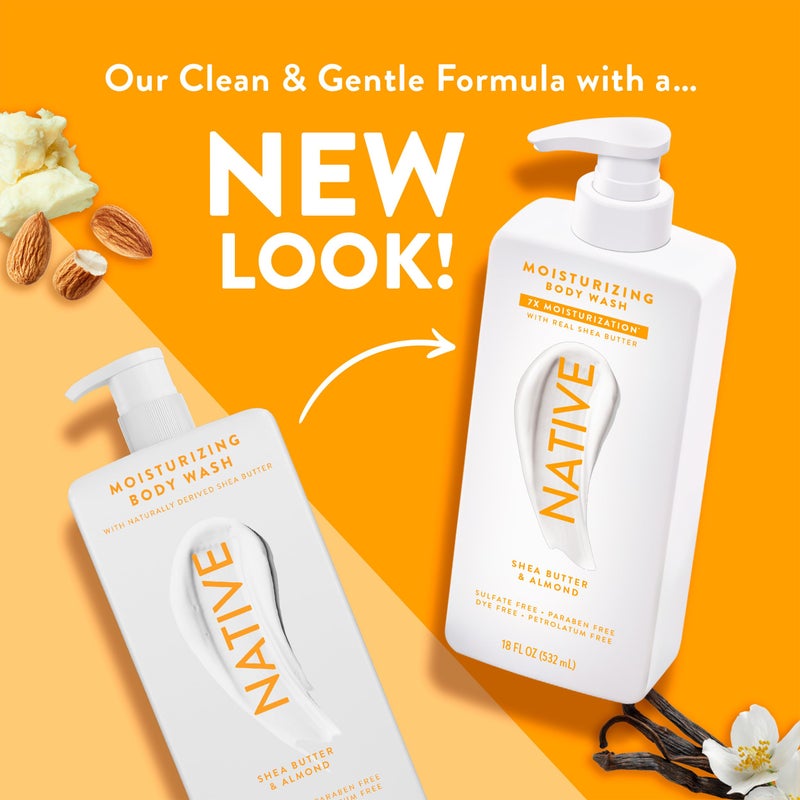 Native Moisturizing Body Wash Contains Naturally Derived Ingredients | For Women & Men, Sulfate, Paraben, & Dye Free Leaving Skin Soft and Hydrated | Shea Butter & Almond 18 oz - Image 4