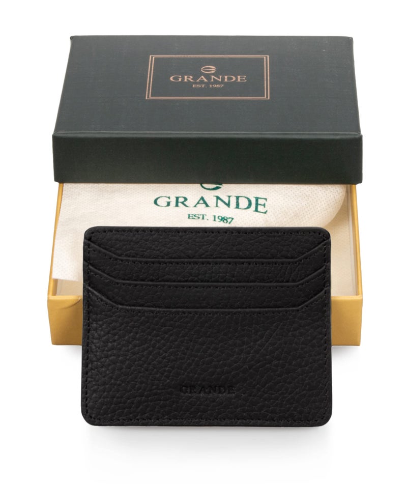 grande 3633 Genuine Leather Card Holder For Women and Men Super Slim Minimalist Small Snap Wallet (Black) - Image 4