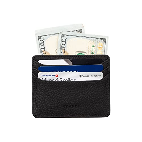 grande 3633 Genuine Leather Card Holder For Women and Men Super Slim Minimalist Small Snap Wallet (Black) - Image 5