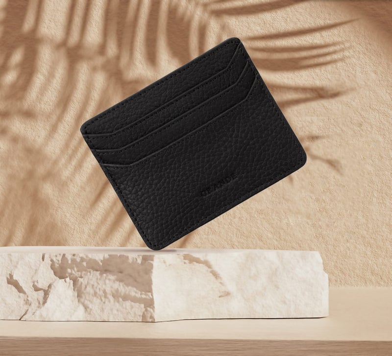 grande 3633 Genuine Leather Card Holder For Women and Men Super Slim Minimalist Small Snap Wallet (Black) - Image 2