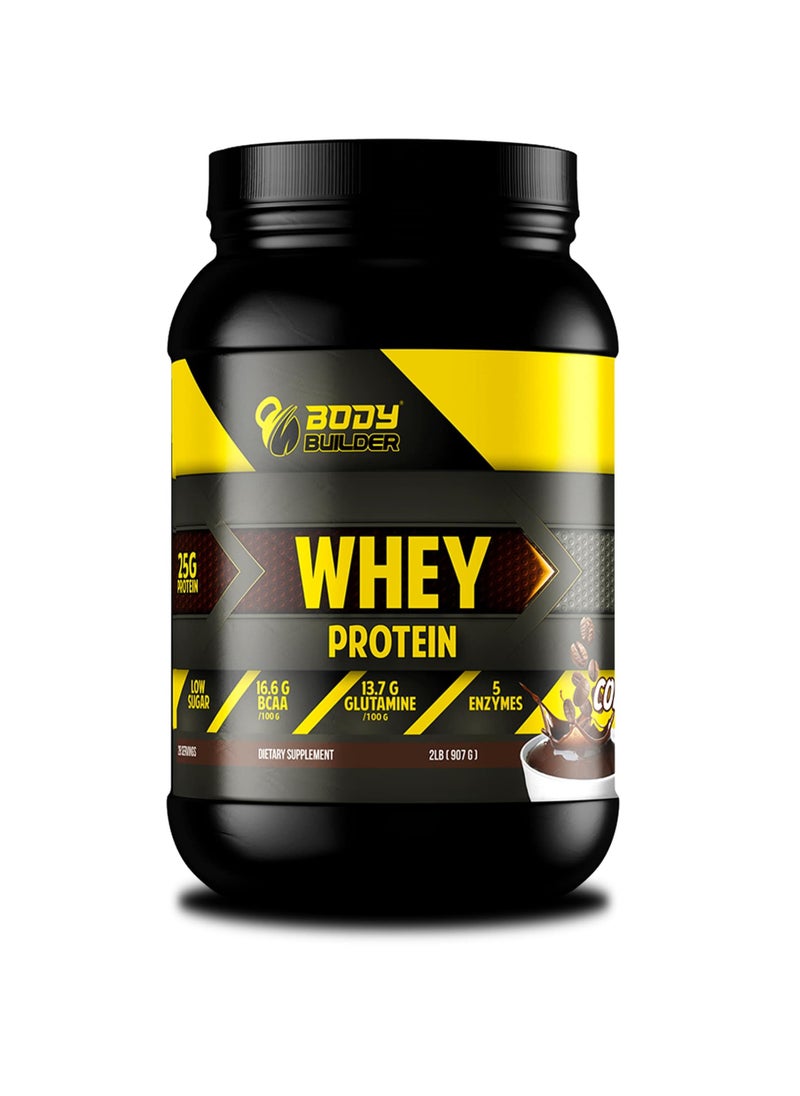 Body Builder 100% whey protein - Coffee Flavor - 2lb, Elite Whey Protein Blend for Optimal Muscle Growth and Recovery, Rich in BCAAs, Glutamine and Digestive Enzymes, perfect post workout fuel  - Image 1