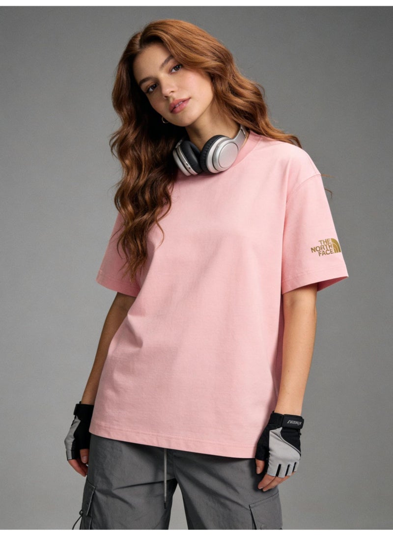 THE NORTH FACE Men's and women's T-shirts with the same style in the north face, high-grade cotton loose short sleeves with golden logo, retro street clothes for men and women. - Image 5