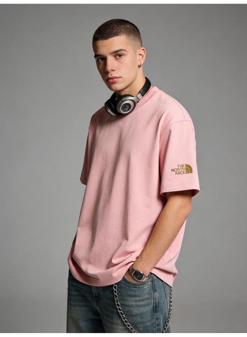 THE NORTH FACE Men's and women's T-shirts with the same style in the north face, high-grade cotton loose short sleeves with golden logo, retro street clothes for men and women. - Image 2