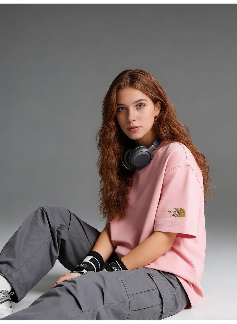 THE NORTH FACE Men's and women's T-shirts with the same style in the north face, high-grade cotton loose short sleeves with golden logo, retro street clothes for men and women. - Image 4