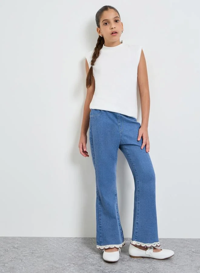ستايلي Teen Girls Flared Jeans with Lace Hem
