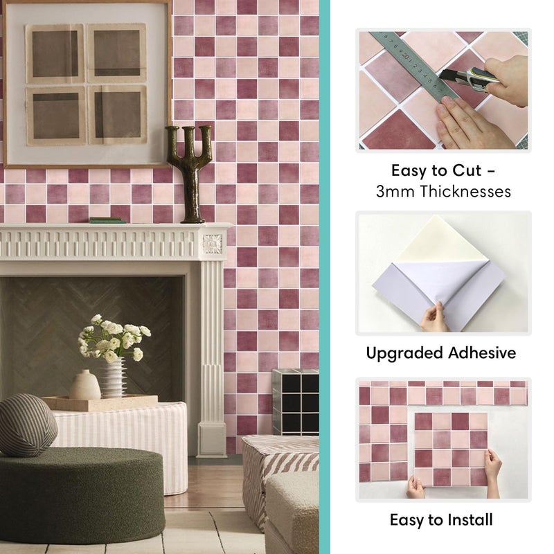 Commomy 10 Pcs Matte 3D Peel and Stick Tile 11.8"x11.8" Ultralight PVC Square Peel and Stick Backsplash for Kitchen Stick on Tiles for Bathroom,Living Room,Fireplace,Interior Wall Decor,Dusty Rose - Image 4