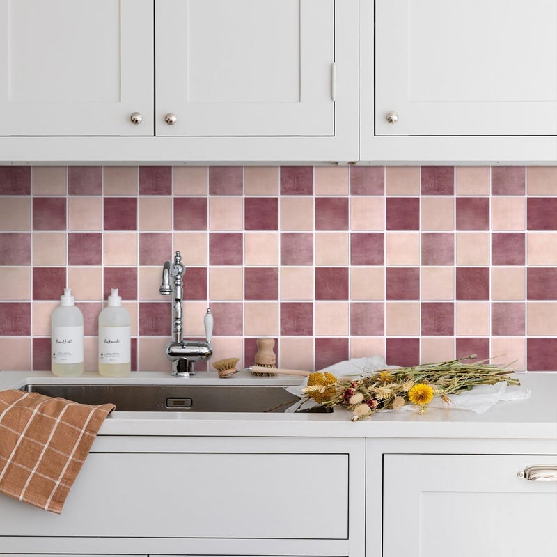 Commomy 10 Pcs Matte 3D Peel and Stick Tile 11.8"x11.8" Ultralight PVC Square Peel and Stick Backsplash for Kitchen Stick on Tiles for Bathroom,Living Room,Fireplace,Interior Wall Decor,Dusty Rose - Image 2