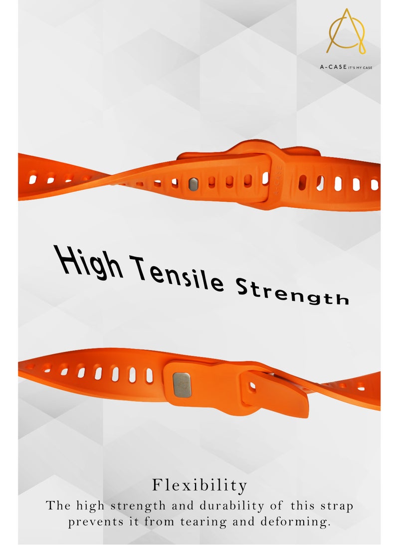 A-Case Series Amasra Compatible with Apple watch series 42/44/45/49mm Silicone Band Patented bidirectional connectors Strong magnetic attachment for easy length adjustment and secure fit Soft UV treated FKM SILICONE for lasting smooth finish Waterproof and washable - Orange - Image 2