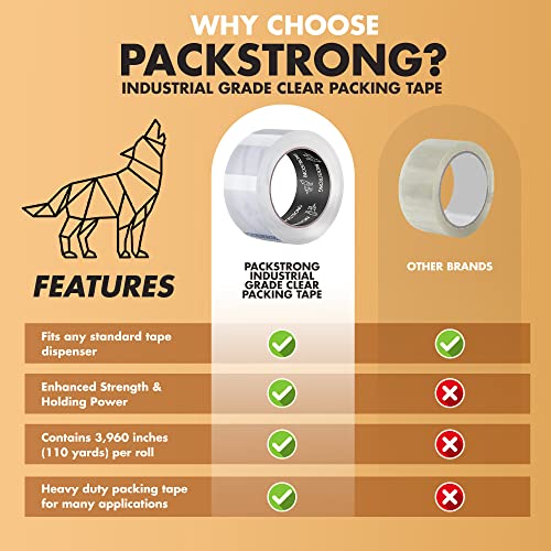 Packstrong Industrial Grade Clear Packing Tape 6 Rolls - 110 Yards per Roll - 3" Wide x 2.5 mil Thick, Acrylic Adhesive Heavy Duty Tape for Box Office Moving Packaging Shipping - Image 4