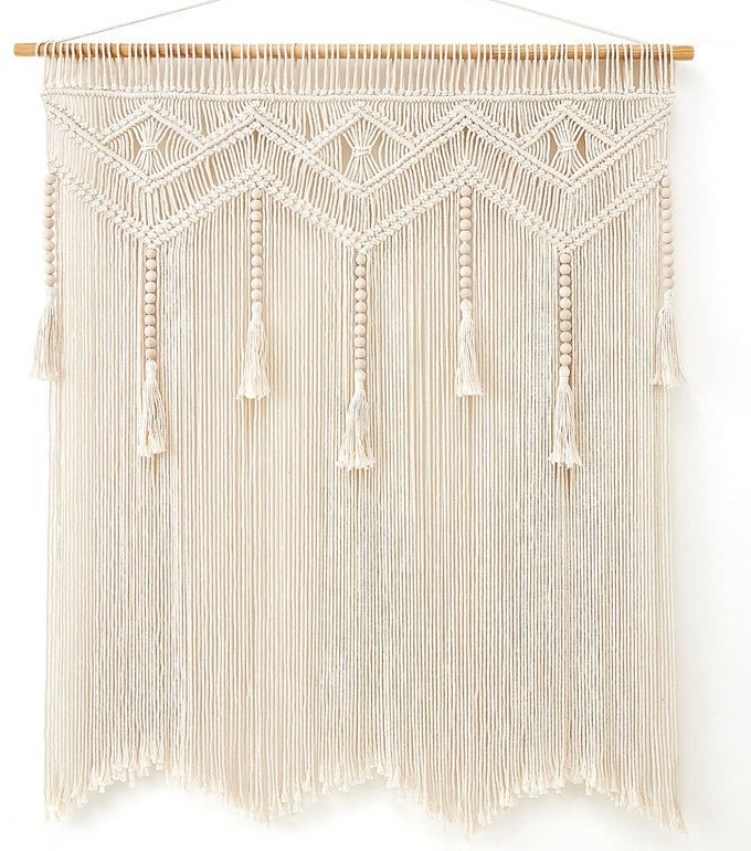 MACRAME WALL HANGING LARGE BOHO DECOR WOVEN WALL TAPESTRY CHIC ART TASSEL CHRISTMAS DECORATION FOR BACKDROP OVER BED BEDROOM NURSERY DORM CLASSROOM INCLUDING HANGING ROD 33W X 42H