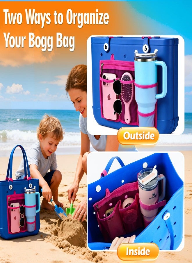 BestStone Organizer Insert Holder for Bogg Bag Accessories - Mesh Divider Pouch insert With Zipper for M/XL Beach Rubber Tote Bag , Compatible with Stanley Cup & Phone Holder, Easy Storage Solution(Hot Pink) - Image 2
