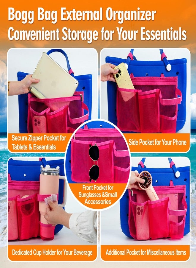 BestStone Organizer Insert Holder for Bogg Bag Accessories - Mesh Divider Pouch insert With Zipper for M/XL Beach Rubber Tote Bag , Compatible with Stanley Cup & Phone Holder, Easy Storage Solution(Hot Pink) - Image 5