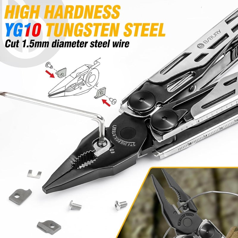 BIBURY Multitool Pliers Pro BI2045, Stainless Steel 31-in-1 Multi Tool Pliers with Replaceable Wire Cutters and Saw,Foldable Multitools with Scissors and Screwdriver, Ideal for Camping,Survival,Repair - Image 4