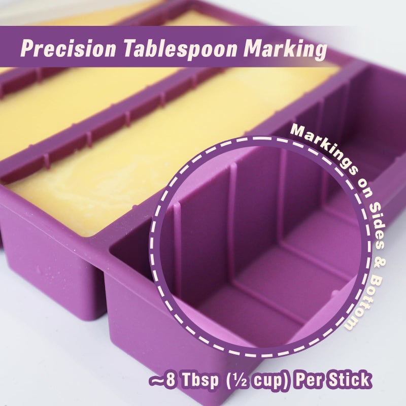 Ptalniy Silicone Butter Molds with Lid & Spatulas - Large Cavity, Non-Stick Homemade Butter Making Mold, Reusable & Easy to Clean, with Tablespoon Marking Lines, Purple - Image 4