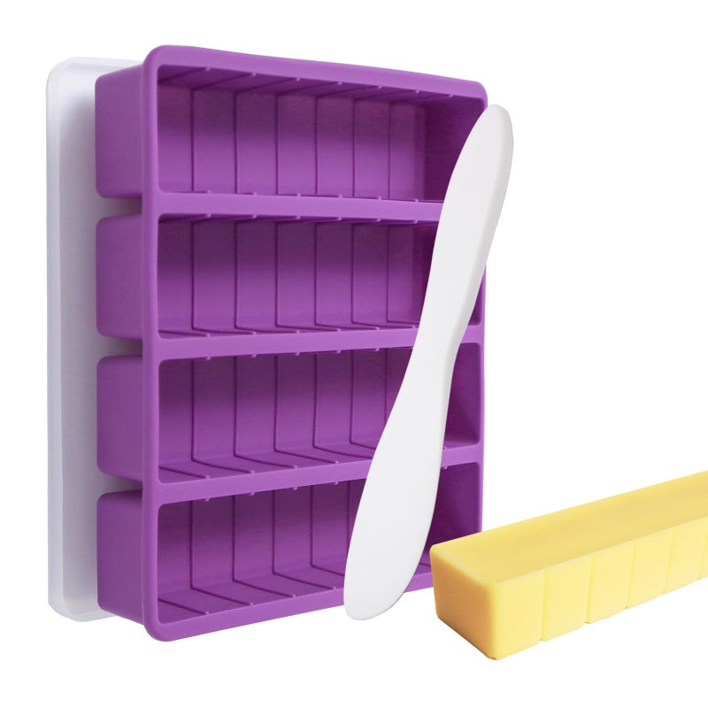 Ptalniy Silicone Butter Molds with Lid & Spatulas - Large Cavity, Non-Stick Homemade Butter Making Mold, Reusable & Easy to Clean, with Tablespoon Marking Lines, Purple - Image 1