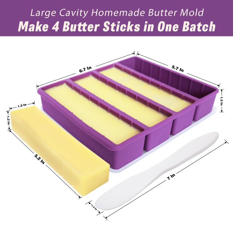 Ptalniy Silicone Butter Molds with Lid & Spatulas - Large Cavity, Non-Stick Homemade Butter Making Mold, Reusable & Easy to Clean, with Tablespoon Marking Lines, Purple - Image 3